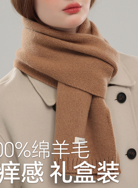 ZNHN100%羊毛围巾秋冬季女针织加厚保暖围脖情侣生日礼物礼盒装