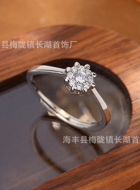 简约时尚的白色锆石戒指 欧美跨境爆款女性婚礼戒指