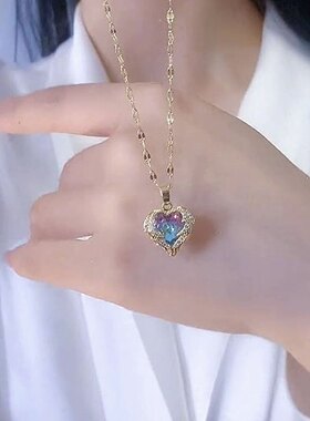 轻奢蓝紫色水晶海洋之心项链女高级感不褪色锁骨链网红百搭吊坠女