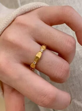 意大利拉丝工艺橄榄珠间钻复古戒指小众设计高级轻奢中古锻造尾戒