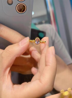 新中式复古藤萝粉戒指女鸽子蛋粉色镶嵌锆石高级感