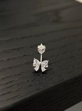 新款超闪蝴蝶结丝带锆石马蹄环小清新甜美精致钛钢耳钉养耳洞耳饰
