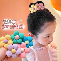 Child Leather Fascia Girl Colorful Flowers Head Rope Unhurt Hair Balls Hair Circle Little Girl Zama Tail Hair Rope Hairdressage