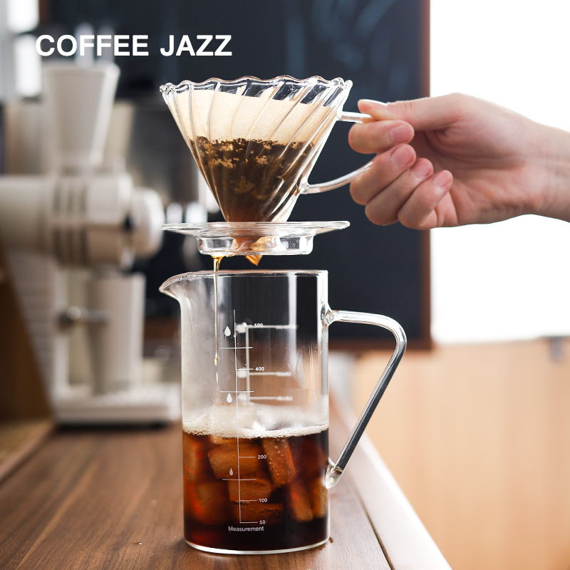 COFFEE JAZZ咖啡壶带刻度滴滤式手冲咖啡器具滤杯耐热玻璃分享壶-图2