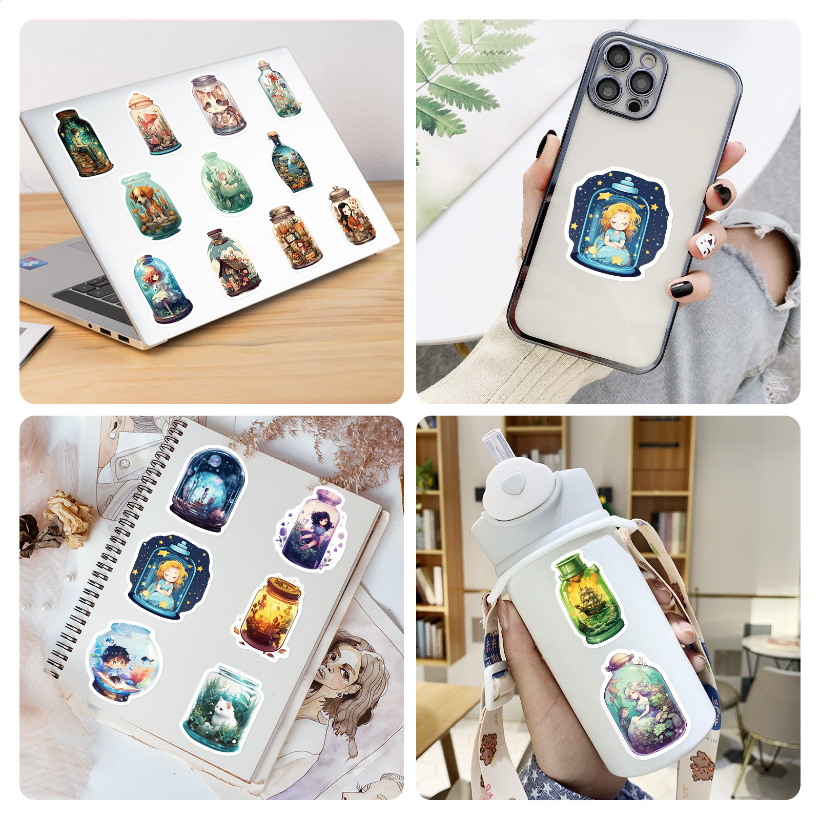 50张梦幻瓶瓶有奇创意瓶中万物造梦心愿瓶漂流瓶贴手账素材贴画 - 图2