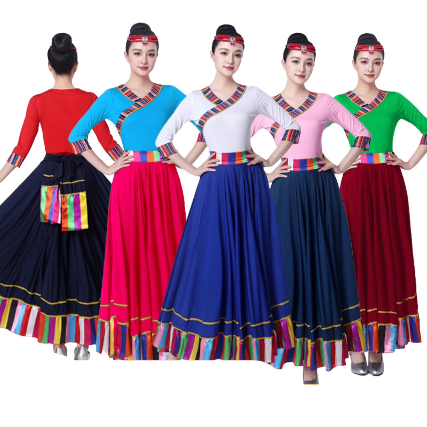 藏族舞蹈演出服装女新款民族短袖上衣半身裙广场舞大摆裙锅庄藏式,淘宝优惠券,粉丝福利购,淘宝优惠卷