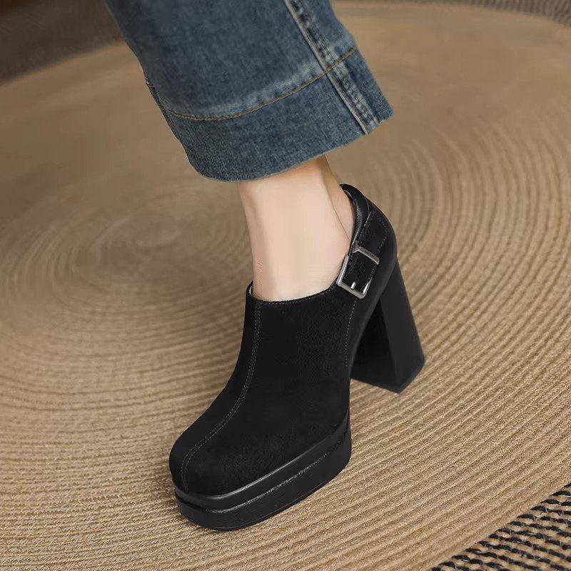 10cm超高跟防水台单鞋女2026软皮粗跟厚底增高显瘦百搭深口高跟鞋,淘宝优惠券,粉丝福利购,淘宝优惠卷