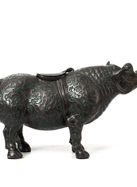 黄铜犀牛尊摆件仿古青铜器礼品