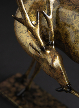 铜之美 黄铜回首鹿摆件入户玄关装饰品办公桌艺术品乔迁新居礼品