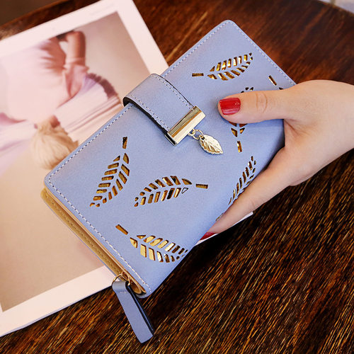 Women wallet long purse hollow leaves zipper buckle banquet - 图2