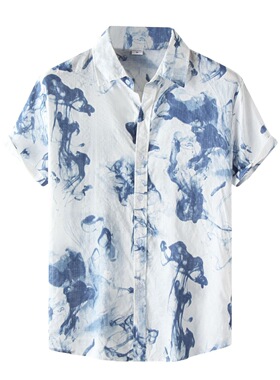 # Vintage Men's Clothing Flower Hawaiian T-shirt Casual