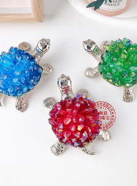 天然紫水晶长寿龟摆件紫黄水晶牙花黄铜乌龟家居办公摆件厂家