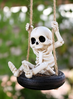 跨境新品荡秋千轮胎骷髅挂件花园庭院树木挂饰万圣节家居墙面装饰