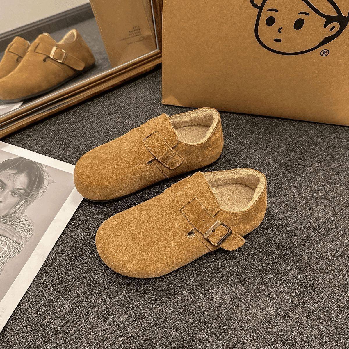 全包加绒加厚勃肯鞋女秋冬保暖一脚蹬豆豆鞋配裙子不累脚浅口单鞋,淘宝优惠券,粉丝福利购,淘宝优惠卷