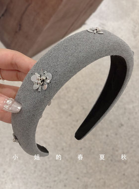 韩国头饰亮片灰色高颅顶发箍