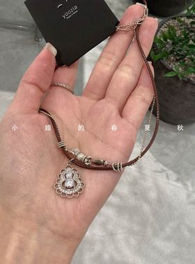 韩系饰品高级感气质优雅毛衣链高雅镶钻颈链锁骨链双层咖色项链