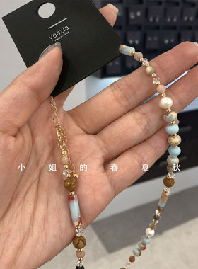 韩国饰品2024新款ins风颈链高级感可爱甜美锁骨链彩色珠子项链
