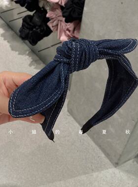 韩国发饰韩系甜美牛仔蝴蝶结发箍