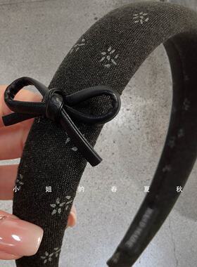 韩系碎花灰色发箍ins风黑色布艺小蝴蝶结增高颅顶百搭宽边头箍