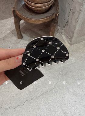 小众设计发饰头饰法式经典百搭气质扇形白色发抓夹优雅菱格鲨鱼夹