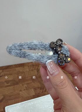 小众设计韩系发饰头饰百搭bb夹掰掰夹镶钻刘海夹灰色蝴蝶结发夹