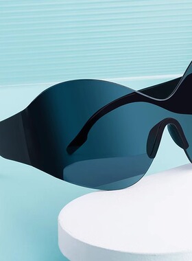 欧美Y2K千禧防风大框太阳镜女潮无框一体猫眼墨镜模特说唱潮流