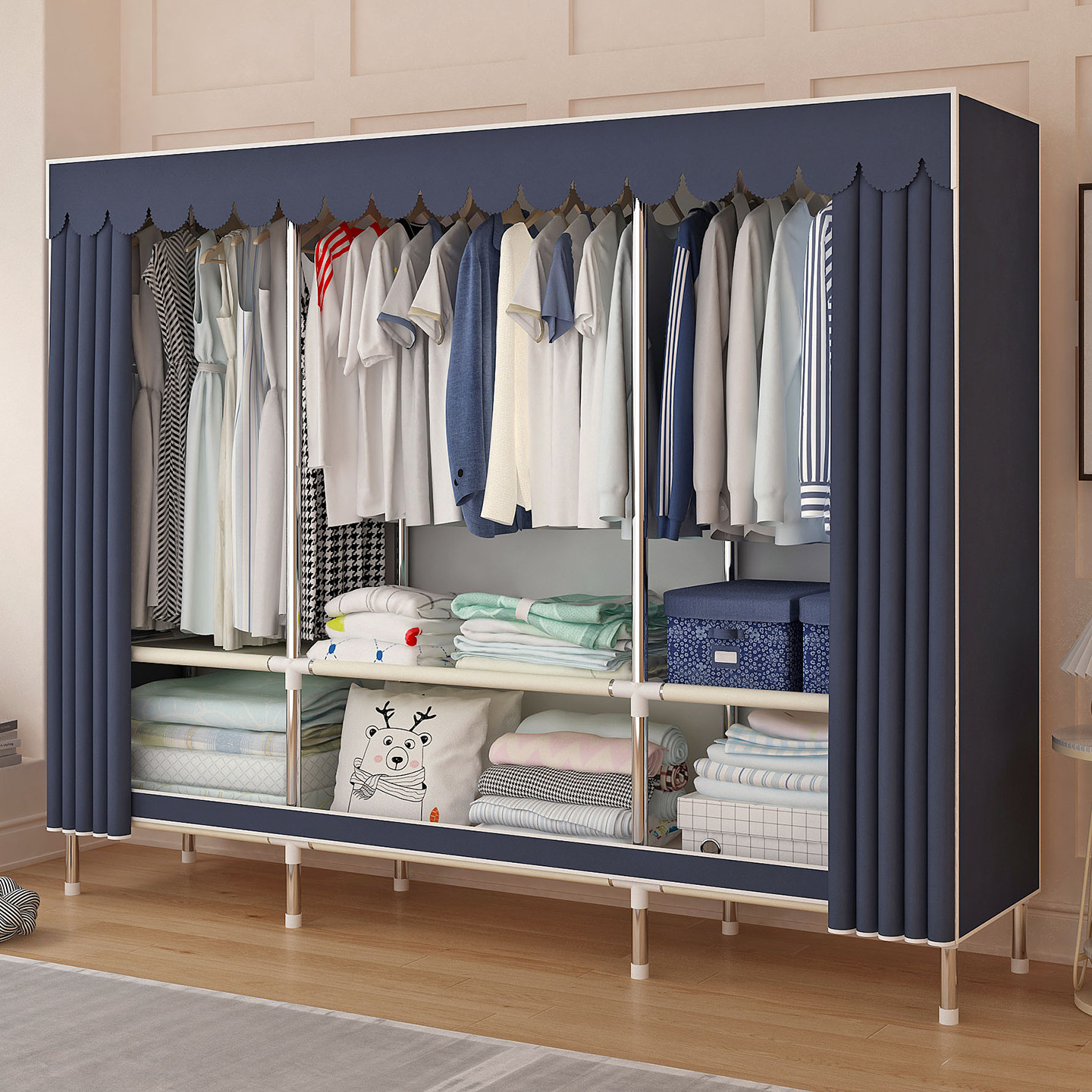 简易衣柜家用卧室钢管加粗加固组装全钢架布衣柜出租房用收纳衣橱,淘宝优惠券,粉丝福利购,淘宝优惠卷