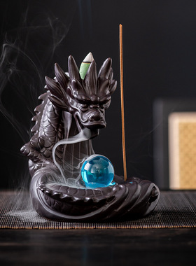 跨境亚马逊倒流香炉新款原创龙型烟熏炉创意家居工艺品摆件香