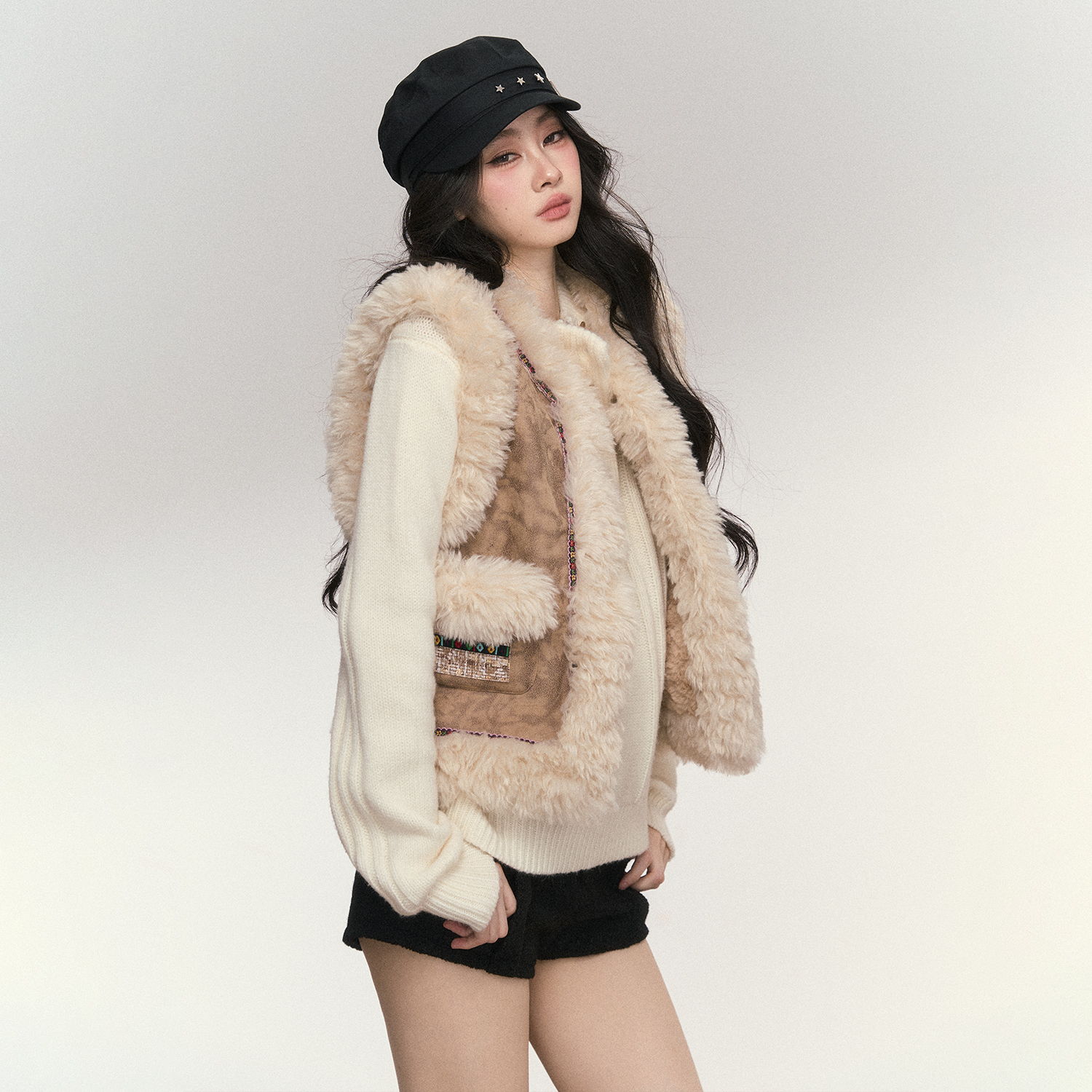 PUNCH 25AW麂皮绒保暖设计感皮毛一体马甲外套 - 图0