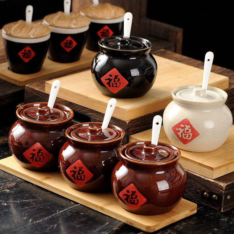 陶瓷盐罐子陶油罐带盖老式辣椒油调味调料油盐罐放盐罐瓷家用单个