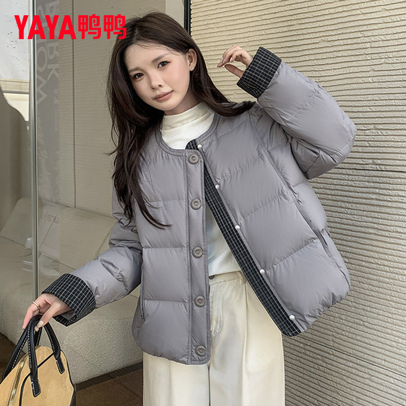 鸭鸭正品圆领羽绒服女短款2025年冬季新款小个子时尚百搭鸭绒外套