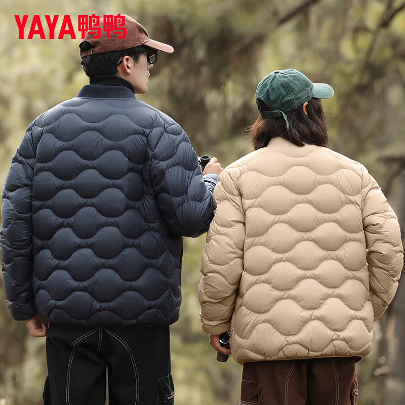 鸭鸭棒球领轻薄羽绒服男女同款户外休闲情侣冬装薄款夹克外套潮HG