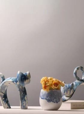 中式陶瓷猫咪客厅创意小猫装饰品民宿家居客厅酒柜桌面动物摆件