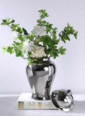 玉简储物罐银色陶瓷花瓶