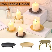 4PCS Black Golden Candle Holders Pillar Metal Plate for