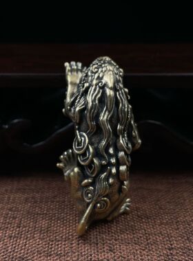 实心黄铜复古貔貅桌面小摆件狮头茶宠工艺品摆件钥匙扣挂件风水