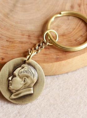 实心纯黄铜毛主席铜像钥匙扣挂件迷你摆件随身平安伟人雕像挂牌子