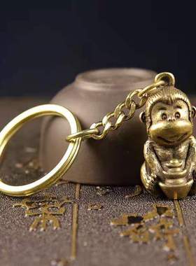 纯黄铜招财生肖猴子元宝仿古