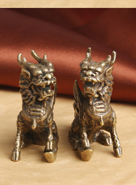 麒麟摆件黄铜实心神兽