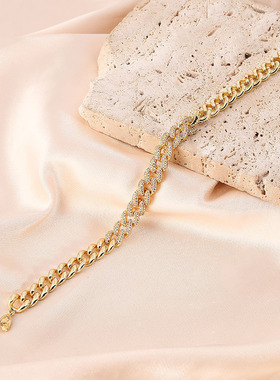 新款欧美时尚古巴链满锆石轻奢百