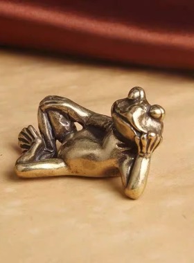 纯黄铜仿真睡美小青蛙摆件