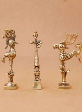 黄铜三星堆太阳神鸟纵目面具摆件