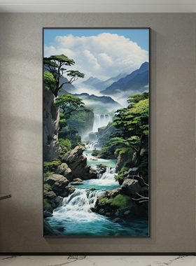 流水生财装饰画入户玄关挂画山水