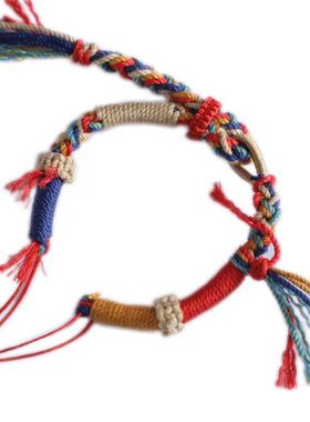 藏式手工编织五彩手绳素绳手搓棉手链饰品民族风手串可调节
