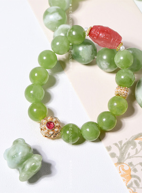 岫玉天然青提奶盖怀柔一图一物