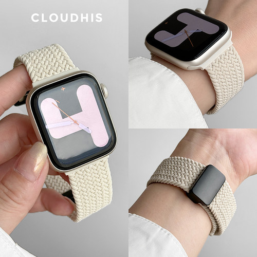 CLOUDHIS适用applewatch表带s11编织表带磁吸扣iwatch表带苹果手表带s10新款Ultra2夏天S9透气SE腕带s7男女s8 - 图0