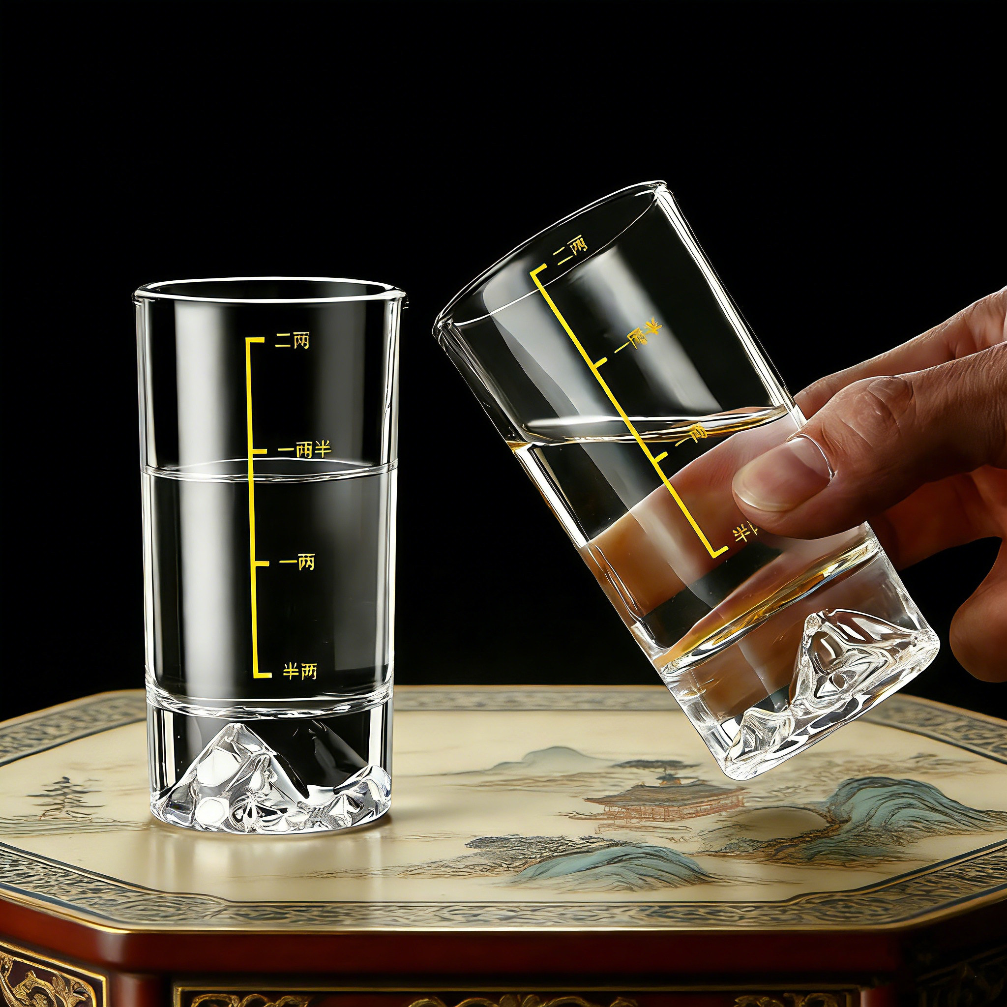 6只二两白酒杯带刻度玻璃杯透明酒杯家用酒具蓝山100ml酒杯套装,淘宝优惠券,粉丝福利购,淘宝优惠卷