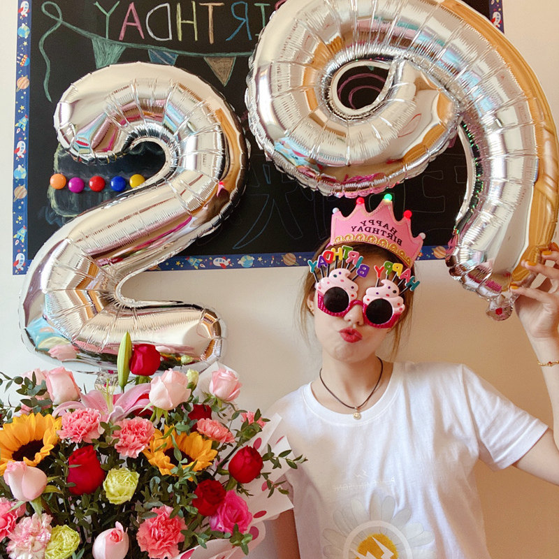 32寸大号金银色数字气球宝宝百天周岁生日派对装饰布置拍照道具
