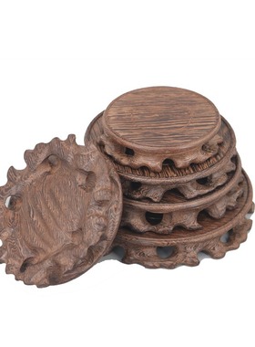 红木鸡翅木雕刻圆形紫砂壶底座花瓶盆景古董佛像奇石工艺品展示架