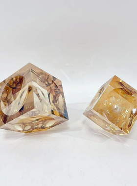 家居现代简约烟灰方形水晶玻璃摆件客厅书房桌面创意抽象软装